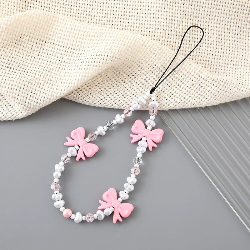 Pink Bows & Hearts beaded phone charm, style K3177