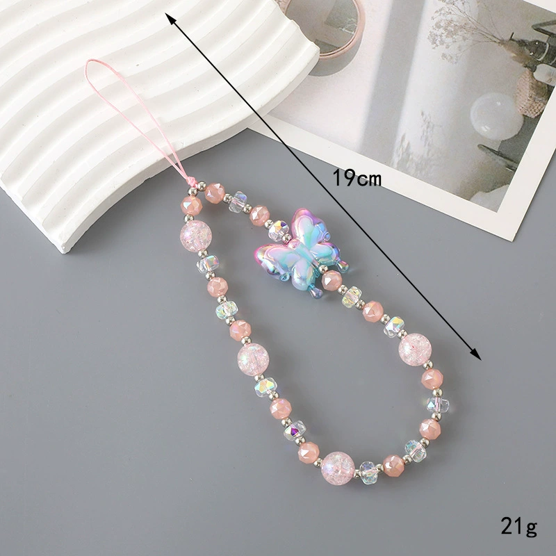 Pink Faceted Beads & Butterfly beaded phone charm, style K3309