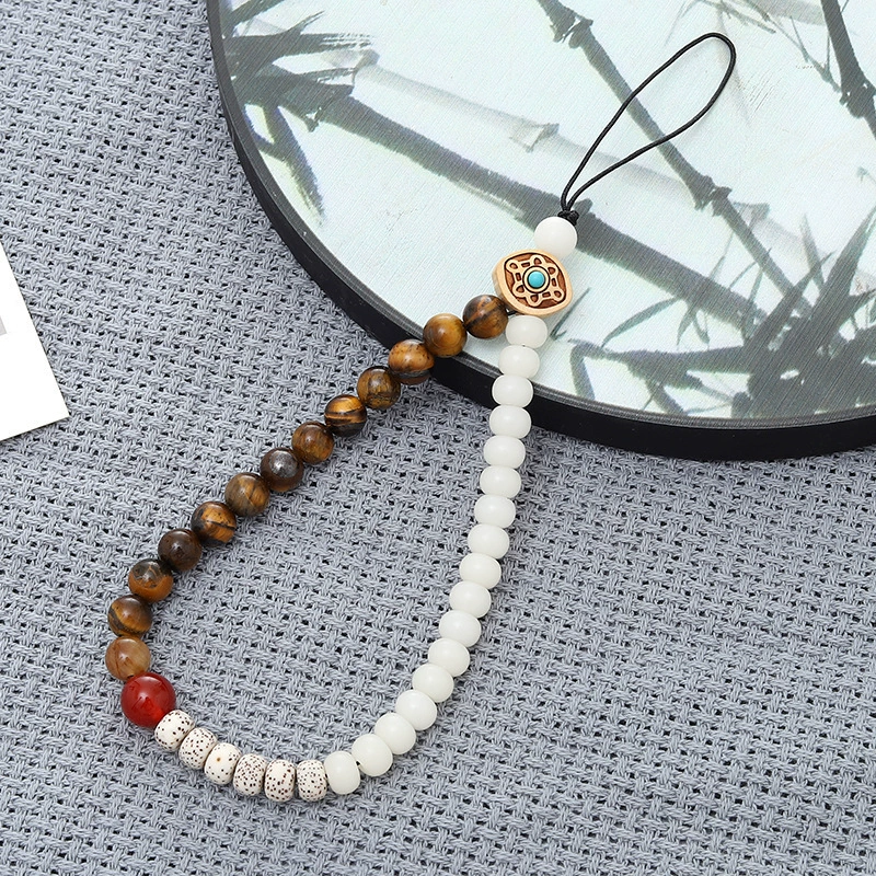 Tiger-Eye-Style & Bodhi Beads beaded phone charm, style K3444