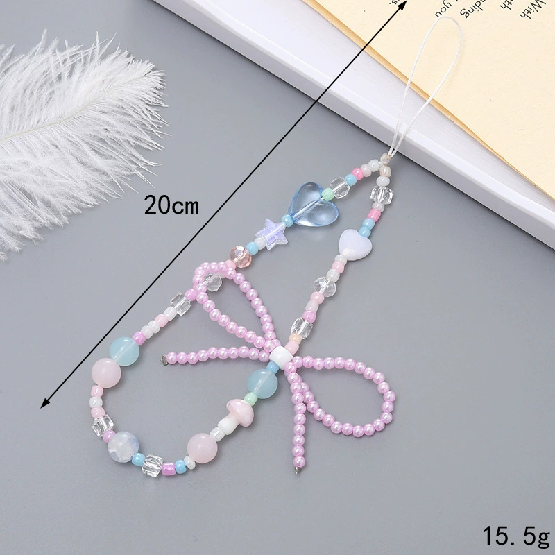 Colorful Seed-Bead Bow beaded phone charm, style K3562