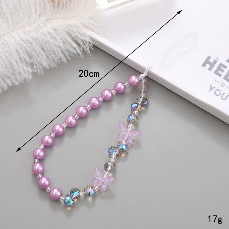 Purple Pearl-Look Butterflies beaded phone charm, style K3748